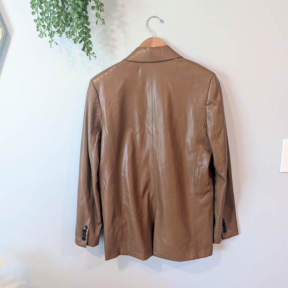 Zara Women's Oversized Tan Faux Leather Blazer Size Small - Picture 6 of 11